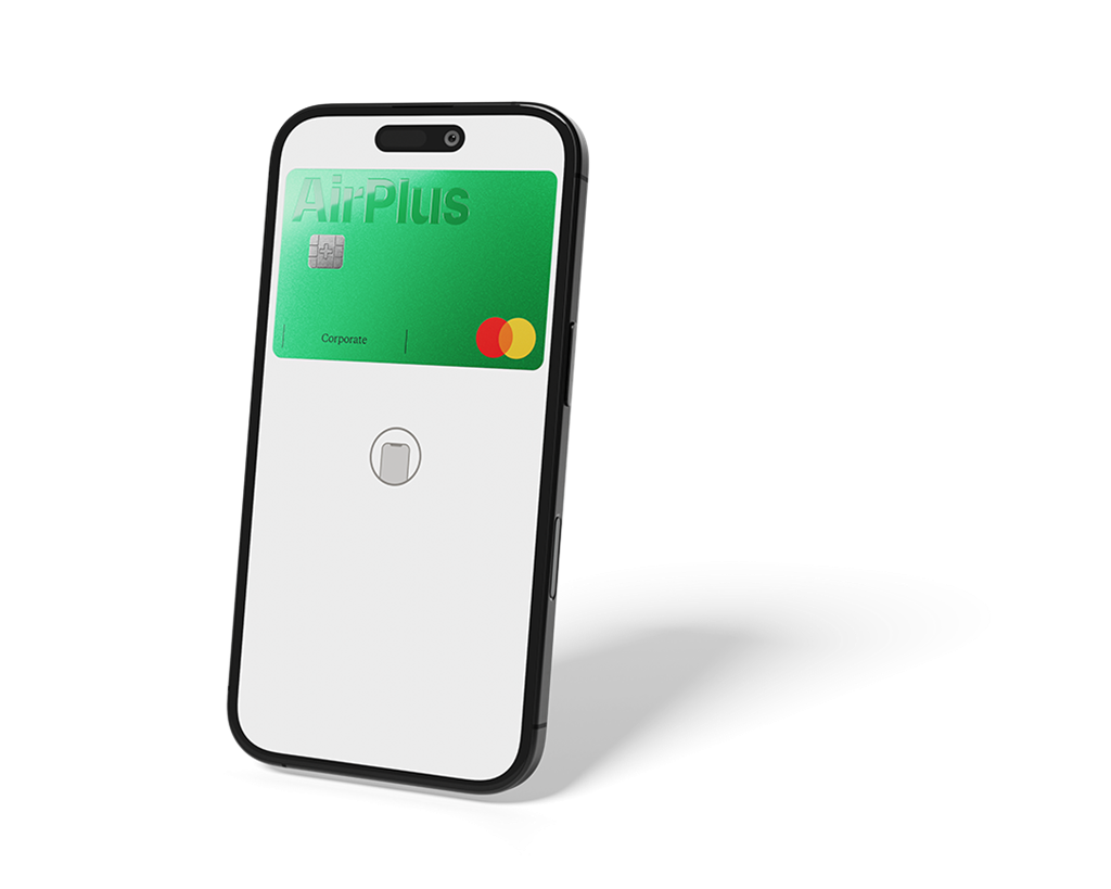 Carte AirPlus Corporate dans un portefeuille mobile, prête pour le paiement sans contact.
