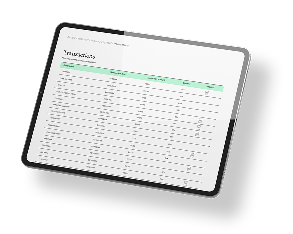 Tablet displaying a transaction list
