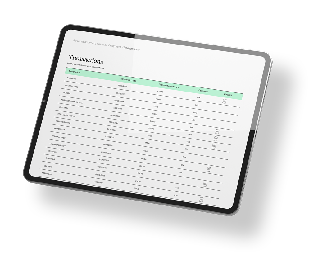 Tablet zeigt eine Transaktionsliste an.