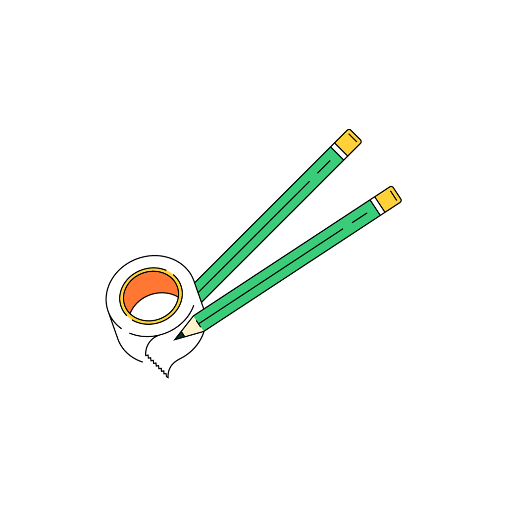 Two green pencils crossed with a roll of tape