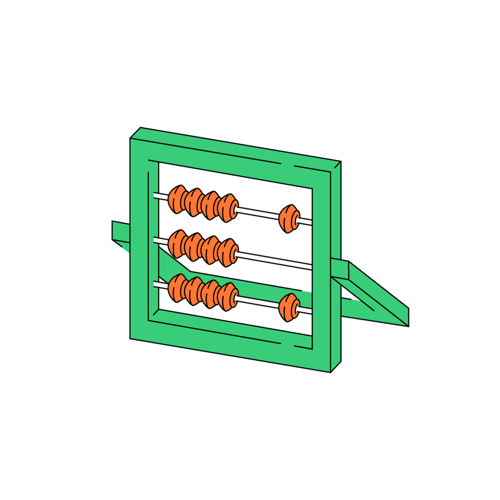 Illustration of a green abacus with orange beads, symbolizing payment control
